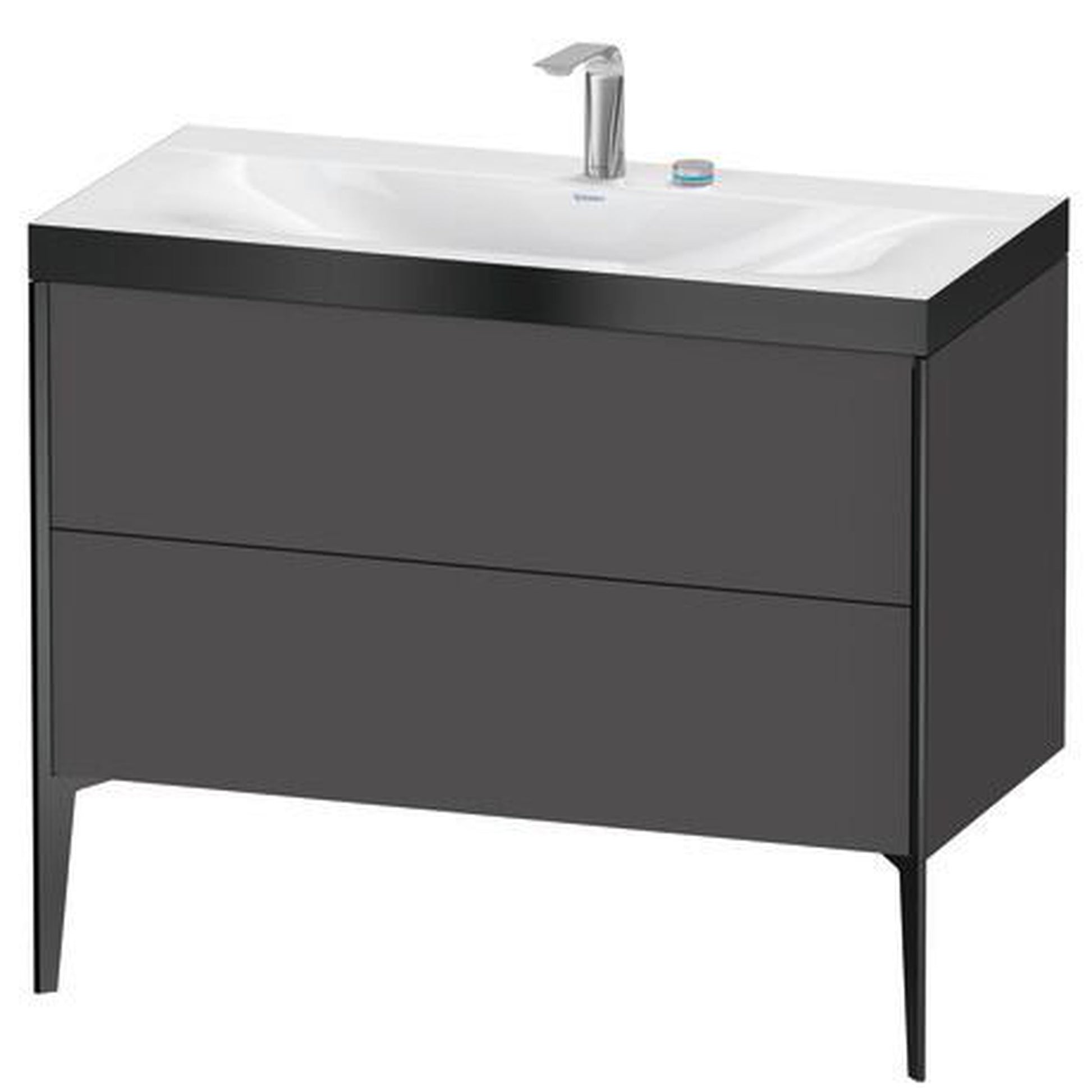 Duravit XViu 39" x 39" x 19" Two Drawer C-Bonded Floorstanding Vanity Kit With Two Tap Holes, Graphite (XV4711EB249P)