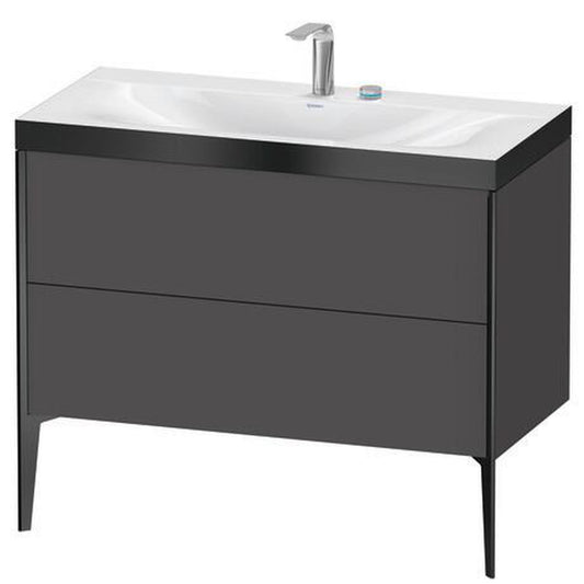 Duravit XViu 39" x 39" x 19" Two Drawer C-Bonded Floorstanding Vanity Kit With Two Tap Holes, Graphite (XV4711EB249P)
