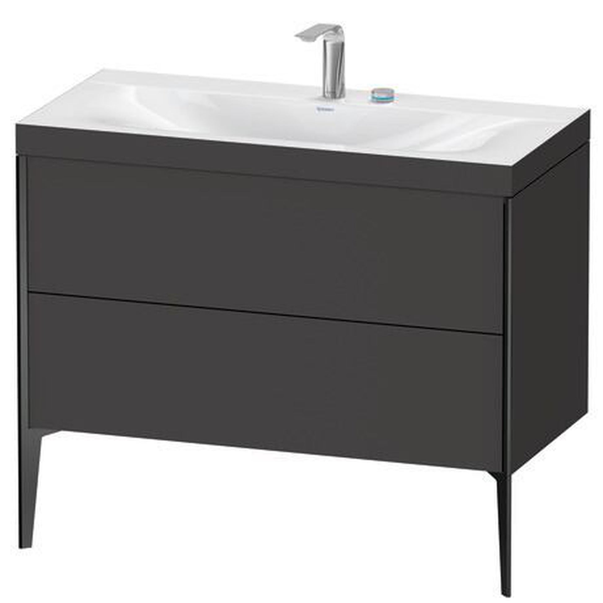 Duravit XViu 39" x 39" x 19" Two Drawer C-Bonded Floorstanding Vanity Kit With Two Tap Holes, Graphite (XV4711EB280C)