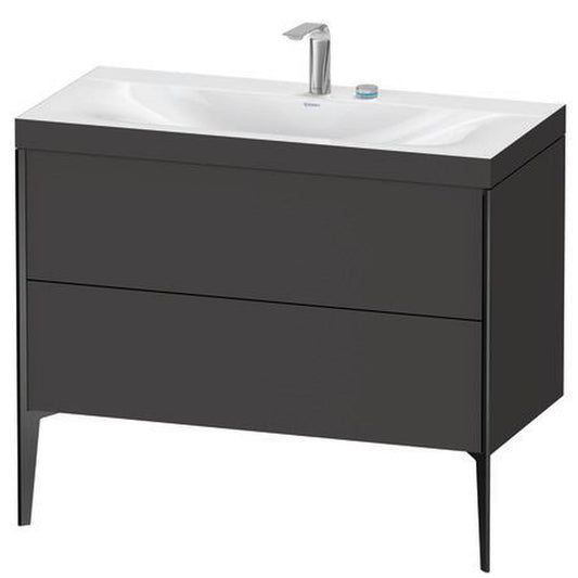 Duravit XViu 39" x 39" x 19" Two Drawer C-Bonded Floorstanding Vanity Kit With Two Tap Holes, Graphite (XV4711EB280C)