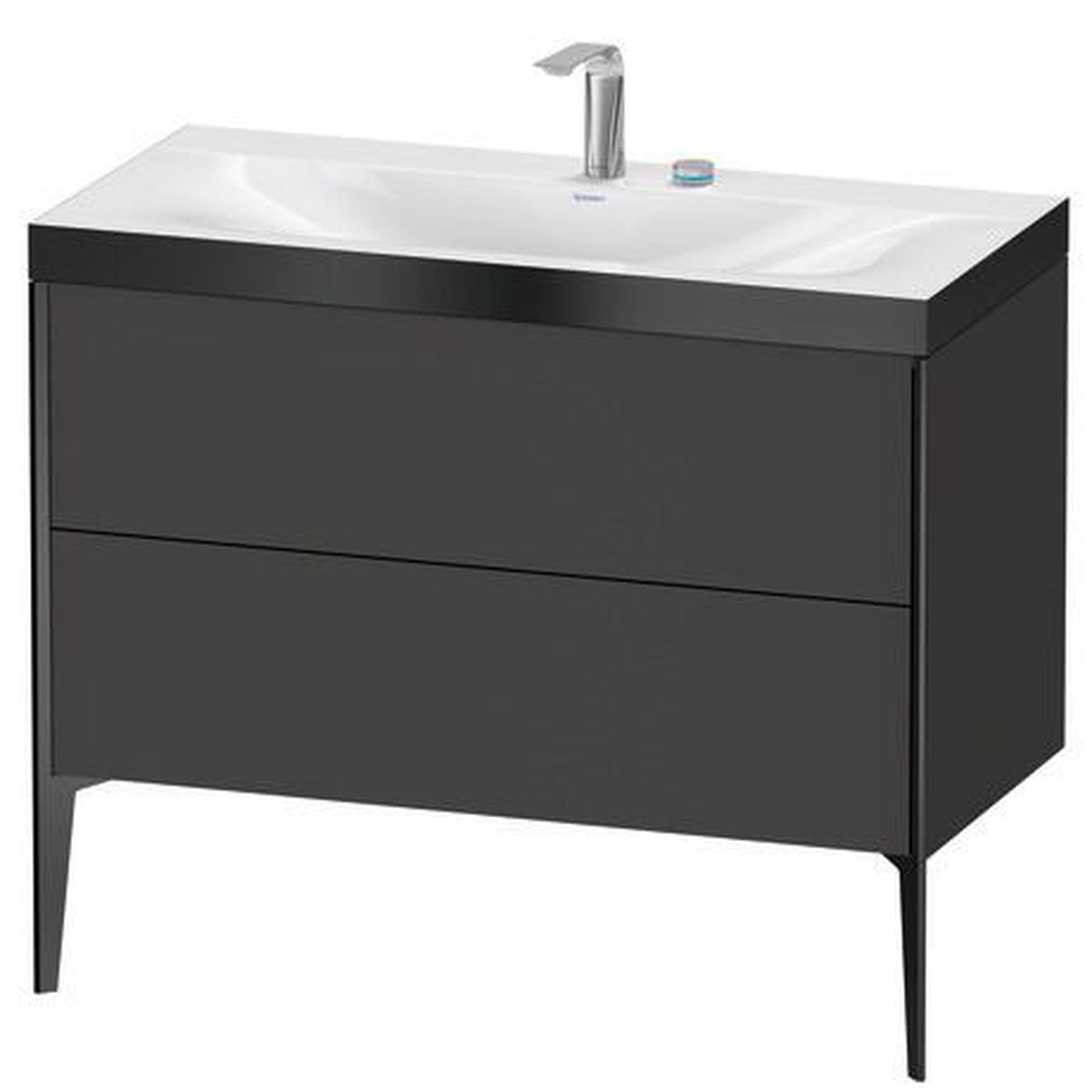 Duravit XViu 39" x 39" x 19" Two Drawer C-Bonded Floorstanding Vanity Kit With Two Tap Holes, Graphite (XV4711EB280P)