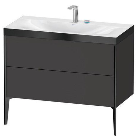 Duravit XViu 39" x 39" x 19" Two Drawer C-Bonded Floorstanding Vanity Kit With Two Tap Holes, Graphite (XV4711EB280P)