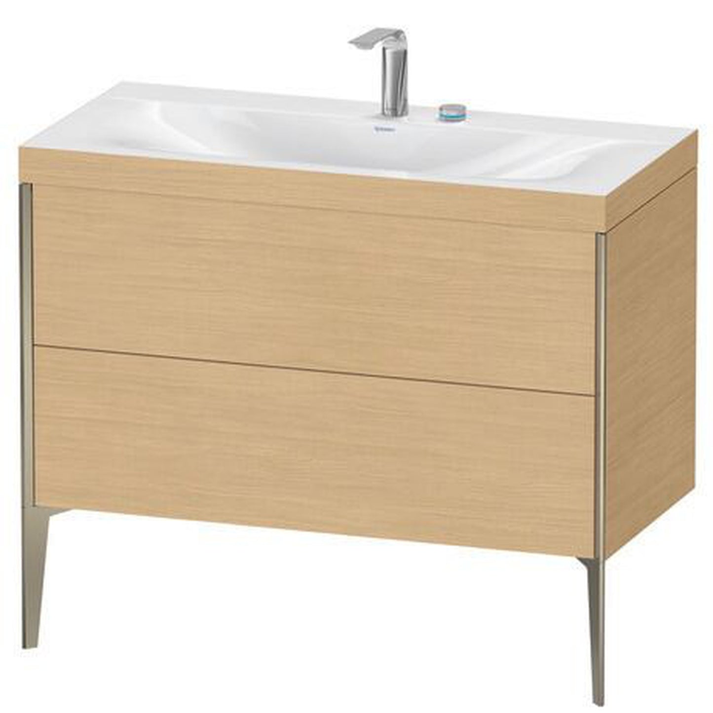 Duravit XViu 39" x 39" x 19" Two Drawer C-Bonded Floorstanding Vanity Kit With Two Tap Holes, Natural Oak (XV4711EB130C)