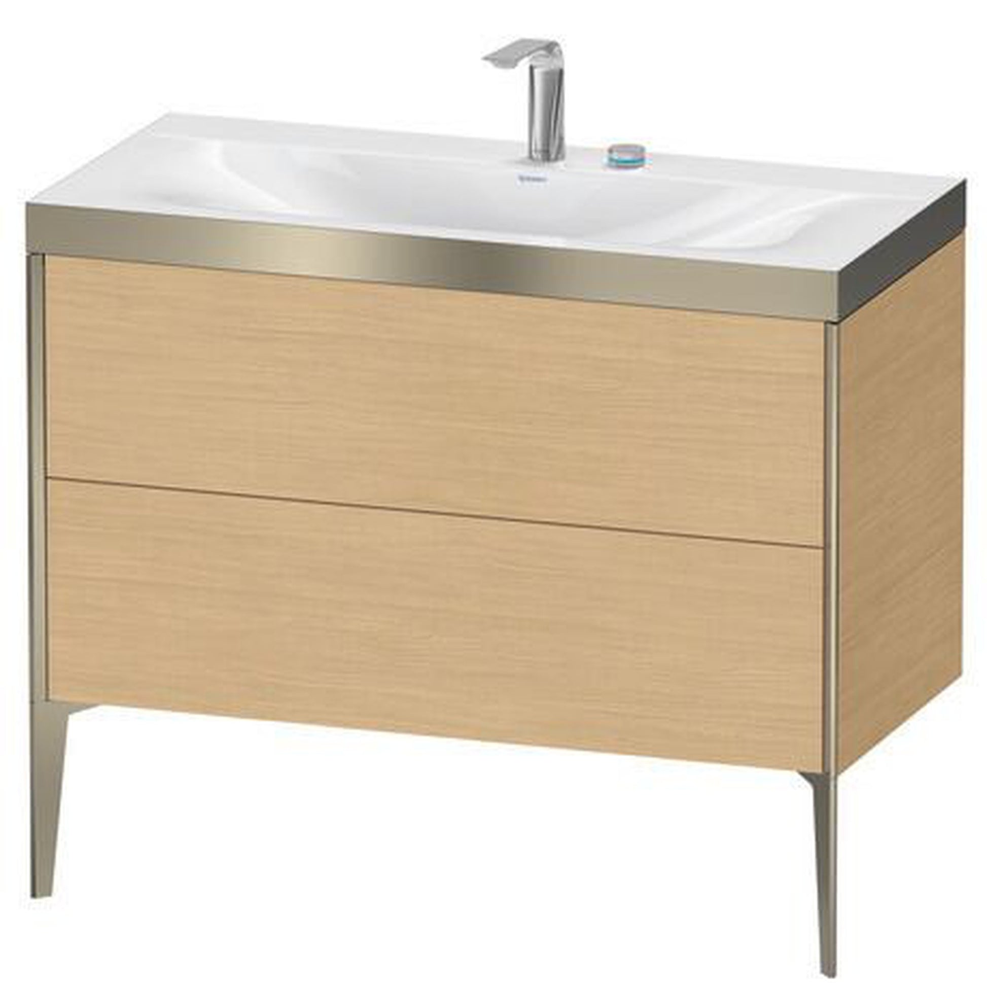 Duravit XViu 39" x 39" x 19" Two Drawer C-Bonded Floorstanding Vanity Kit With Two Tap Holes, Natural Oak (XV4711EB130P)