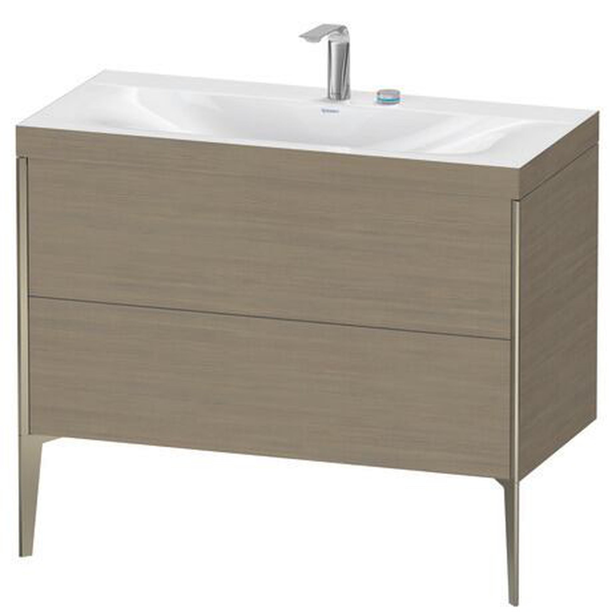 Duravit XViu 39" x 39" x 19" Two Drawer C-Bonded Floorstanding Vanity Kit With Two Tap Holes, Oak Terra (XV4711EB135C)