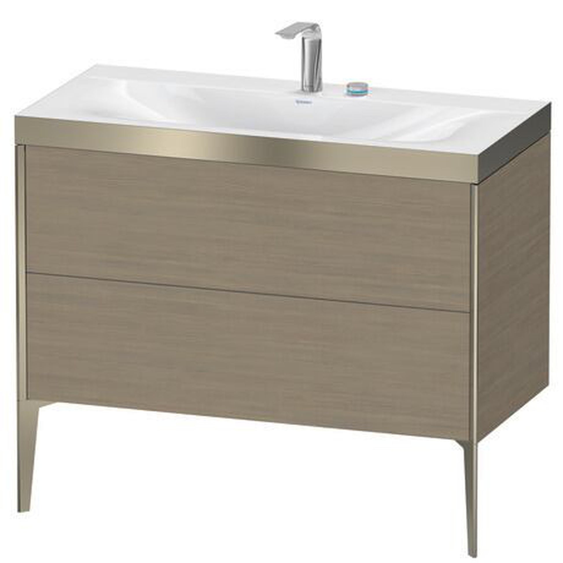 Duravit XViu 39" x 39" x 19" Two Drawer C-Bonded Floorstanding Vanity Kit With Two Tap Holes, Oak Terra (XV4711EB135P)