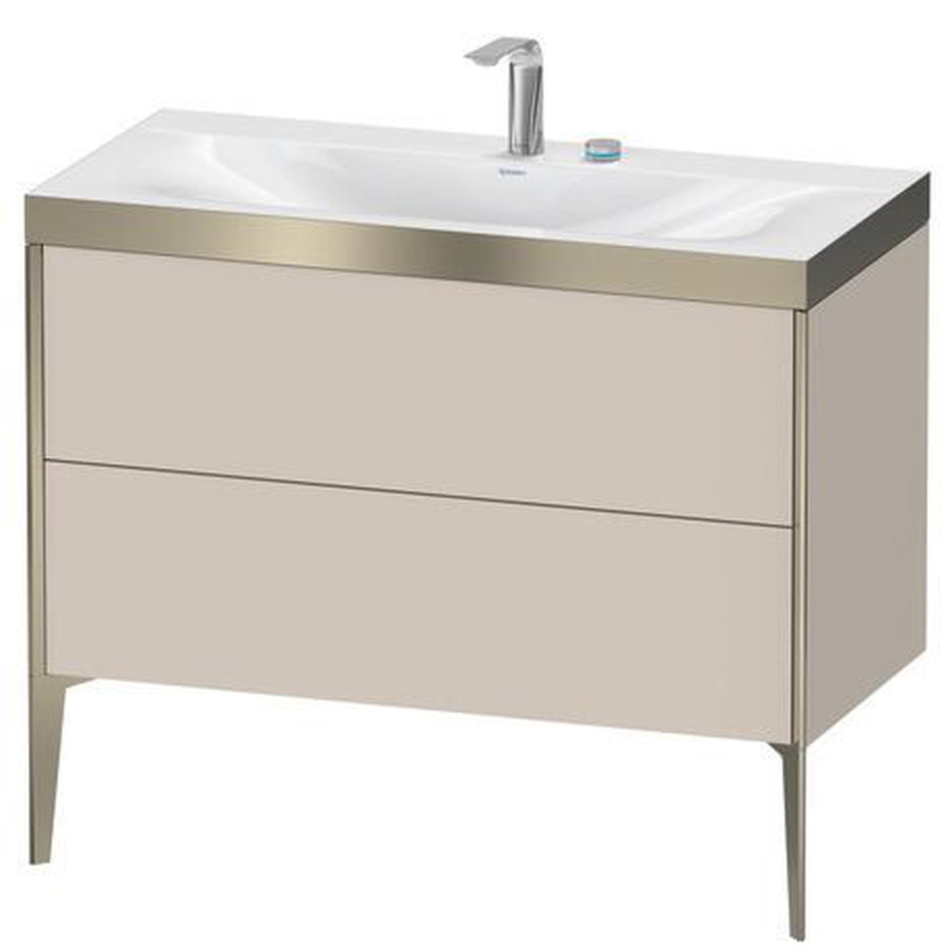 Duravit XViu 39" x 39" x 19" Two Drawer C-Bonded Floorstanding Vanity Kit With Two Tap Holes, Taupe (XV4711EB191P)