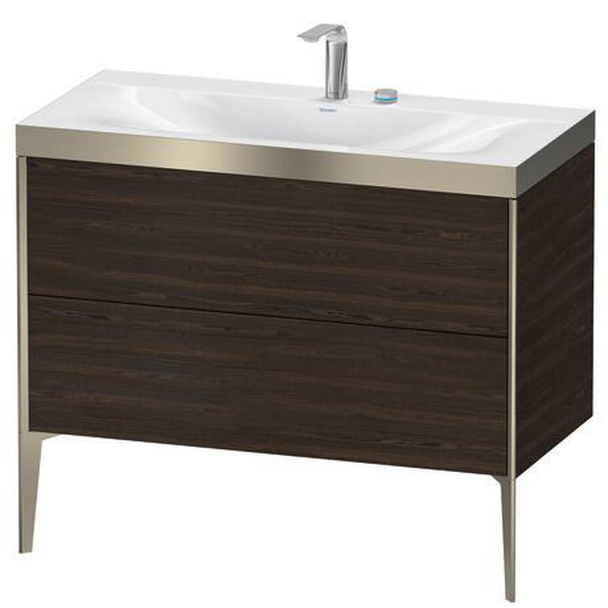 Duravit XViu 39" x 39" x 19" Two Drawer C-Bonded Floorstanding Vanity Kit With Two Tap Holes, Walnut Brushed (XV4711EB169P)