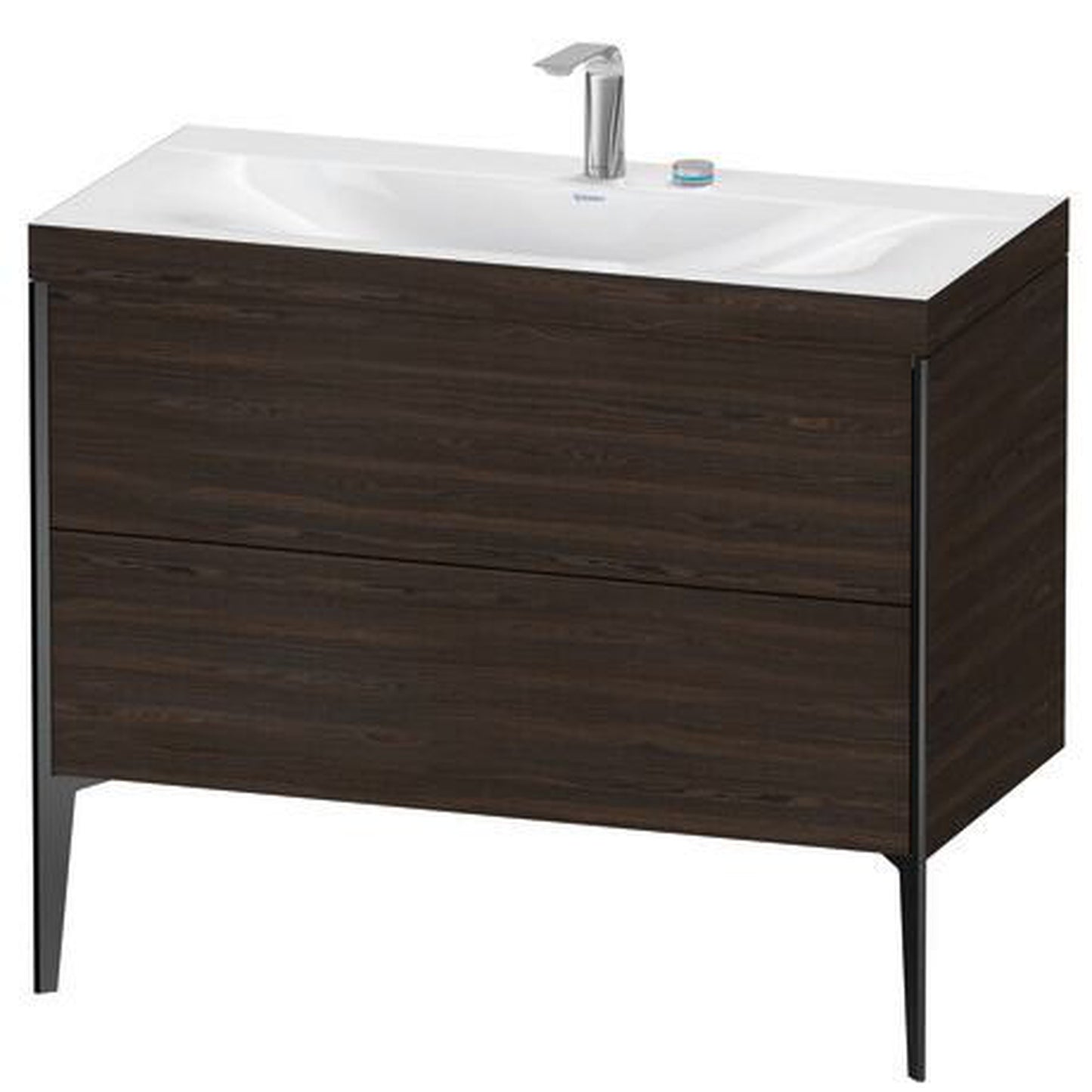Duravit XViu 39" x 39" x 19" Two Drawer C-Bonded Floorstanding Vanity Kit With Two Tap Holes, Walnut Brushed (XV4711EB269C)
