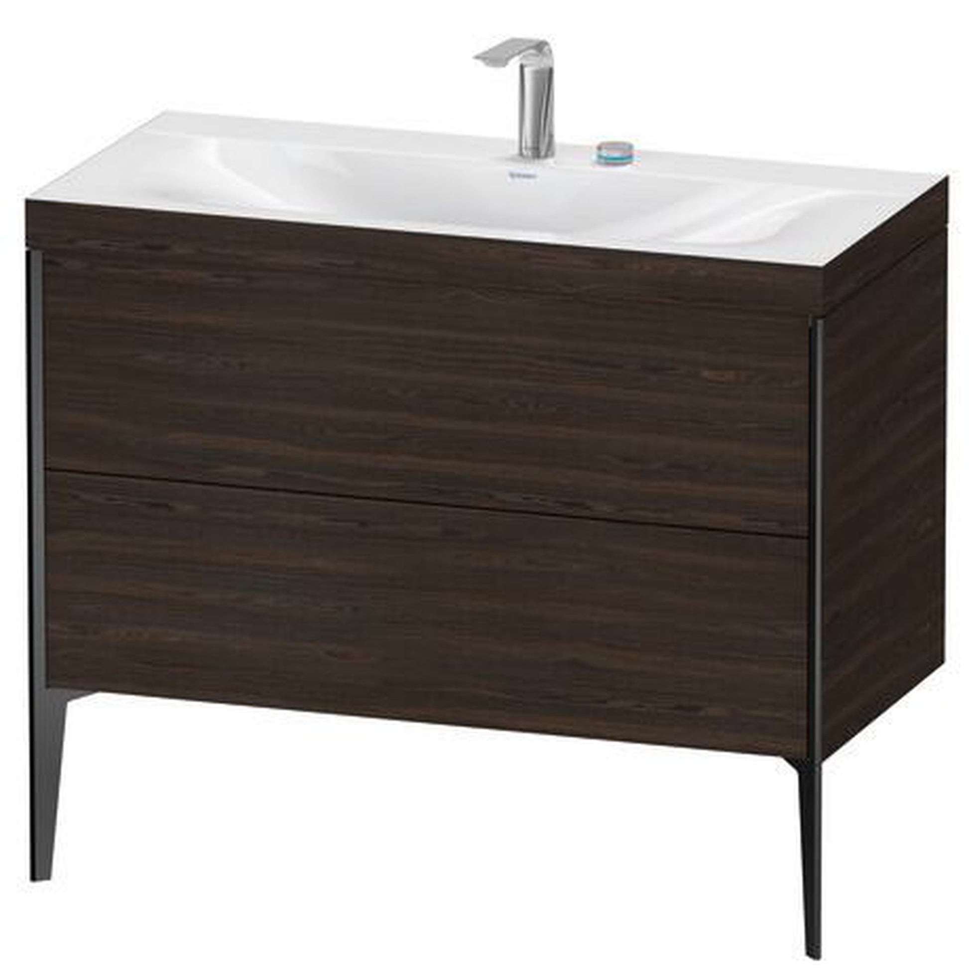 Duravit XViu 39" x 39" x 19" Two Drawer C-Bonded Floorstanding Vanity Kit With Two Tap Holes, Walnut Brushed (XV4711EB269C)