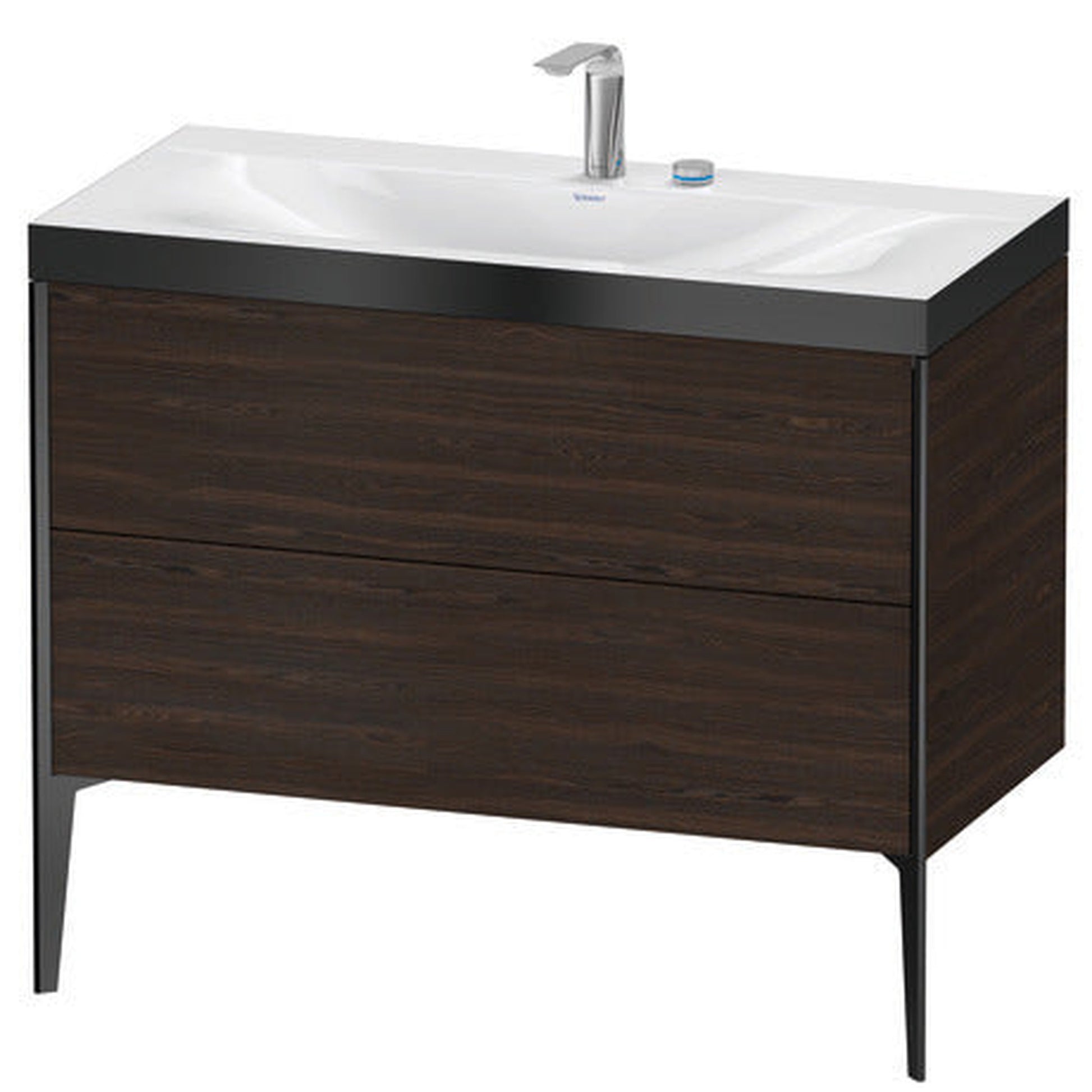 Duravit XViu 39" x 39" x 19" Two Drawer C-Bonded Floorstanding Vanity Kit With Two Tap Holes, Walnut Brushed (XV4711EB269P)