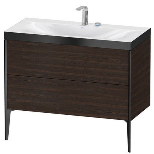 Duravit XViu 39" x 39" x 19" Two Drawer C-Bonded Floorstanding Vanity Kit With Two Tap Holes, Walnut Brushed (XV4711EB269P)