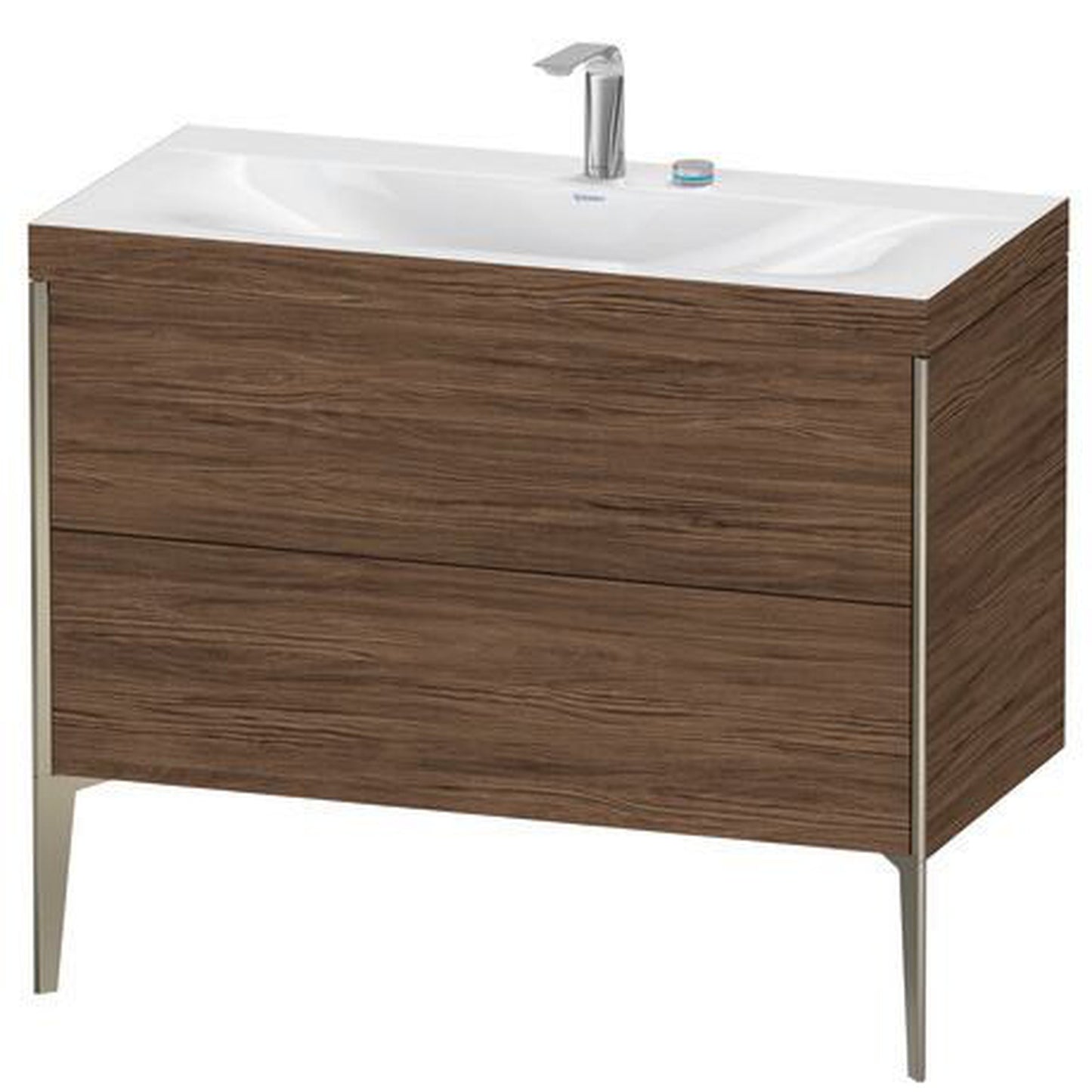 Duravit XViu 39" x 39" x 19" Two Drawer C-Bonded Floorstanding Vanity Kit With Two Tap Holes, Walnut Dark (XV4711EB121C)