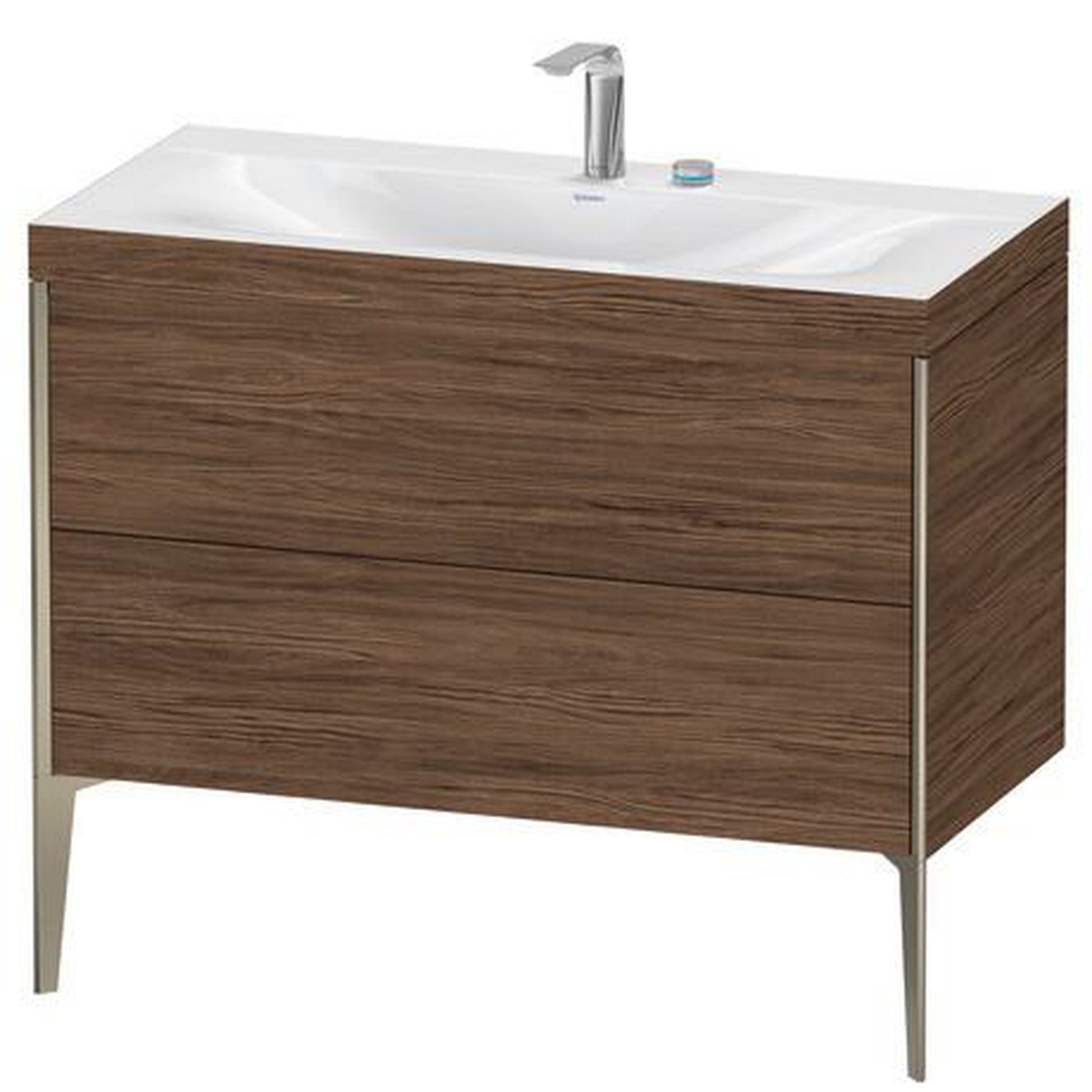Duravit XViu 39" x 39" x 19" Two Drawer C-Bonded Floorstanding Vanity Kit With Two Tap Holes, Walnut Dark (XV4711EB121C)