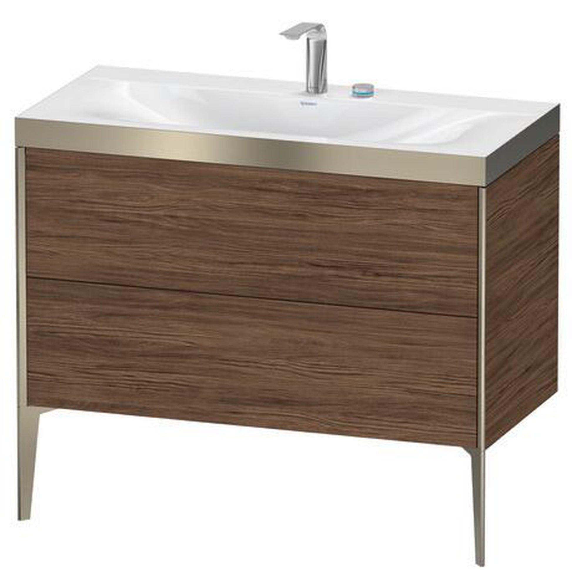 Duravit XViu 39" x 39" x 19" Two Drawer C-Bonded Floorstanding Vanity Kit With Two Tap Holes, Walnut Dark (XV4711EB121P)