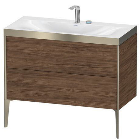 Duravit XViu 39" x 39" x 19" Two Drawer C-Bonded Floorstanding Vanity Kit With Two Tap Holes, Walnut Dark (XV4711EB121P)
