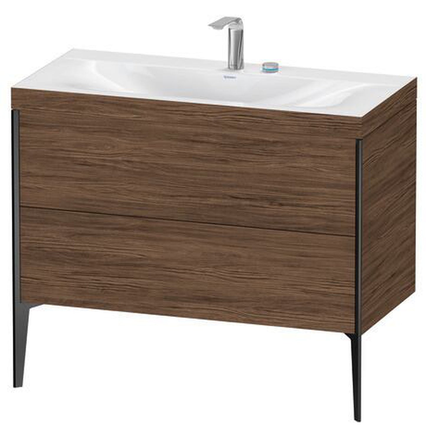 Duravit XViu 39" x 39" x 19" Two Drawer C-Bonded Floorstanding Vanity Kit With Two Tap Holes, Walnut Dark (XV4711EB221C)