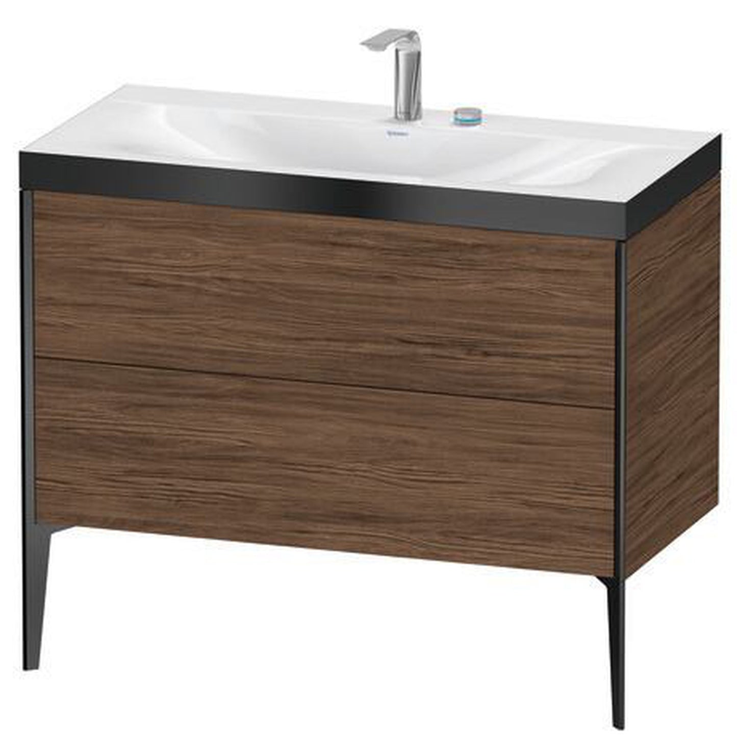 Duravit XViu 39" x 39" x 19" Two Drawer C-Bonded Floorstanding Vanity Kit With Two Tap Holes, Walnut Dark (XV4711EB221P)