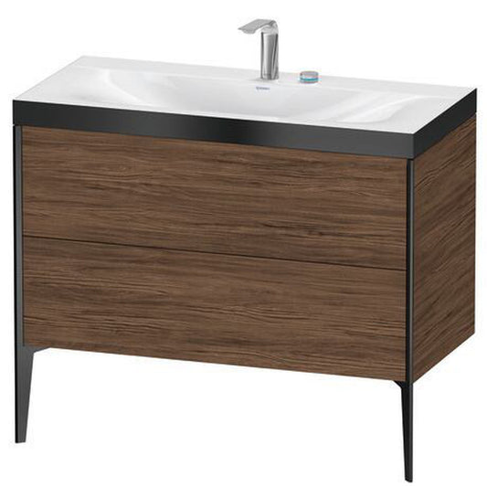 Duravit XViu 39" x 39" x 19" Two Drawer C-Bonded Floorstanding Vanity Kit With Two Tap Holes, Walnut Dark (XV4711EB221P)