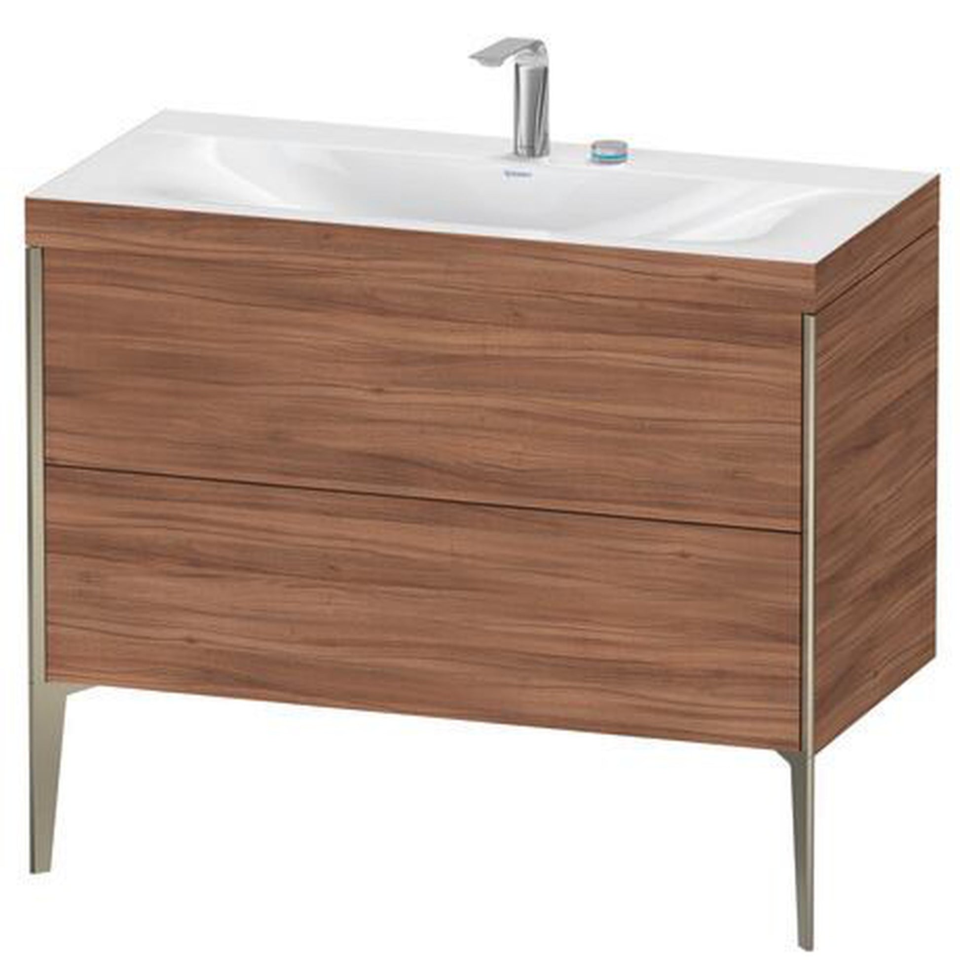 Duravit XViu 39" x 39" x 19" Two Drawer C-Bonded Floorstanding Vanity Kit With Two Tap Holes, Walnut (XV4711EB179C)