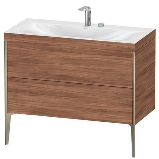 Duravit XViu 39" x 39" x 19" Two Drawer C-Bonded Floorstanding Vanity Kit With Two Tap Holes, Walnut (XV4711EB179C)