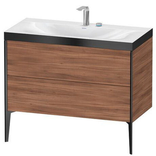 Duravit XViu 39" x 39" x 19" Two Drawer C-Bonded Floorstanding Vanity Kit With Two Tap Holes, Walnut (XV4711EB279P)