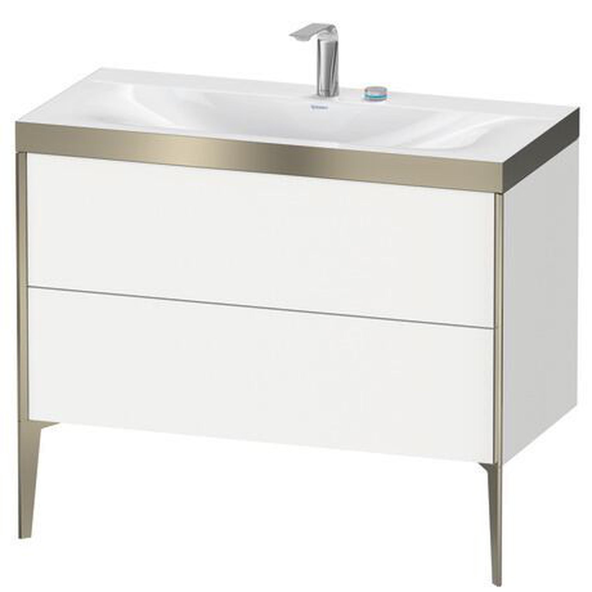 Duravit XViu 39" x 39" x 19" Two Drawer C-Bonded Floorstanding Vanity Kit With Two Tap Holes, White (XV4711EB118P)