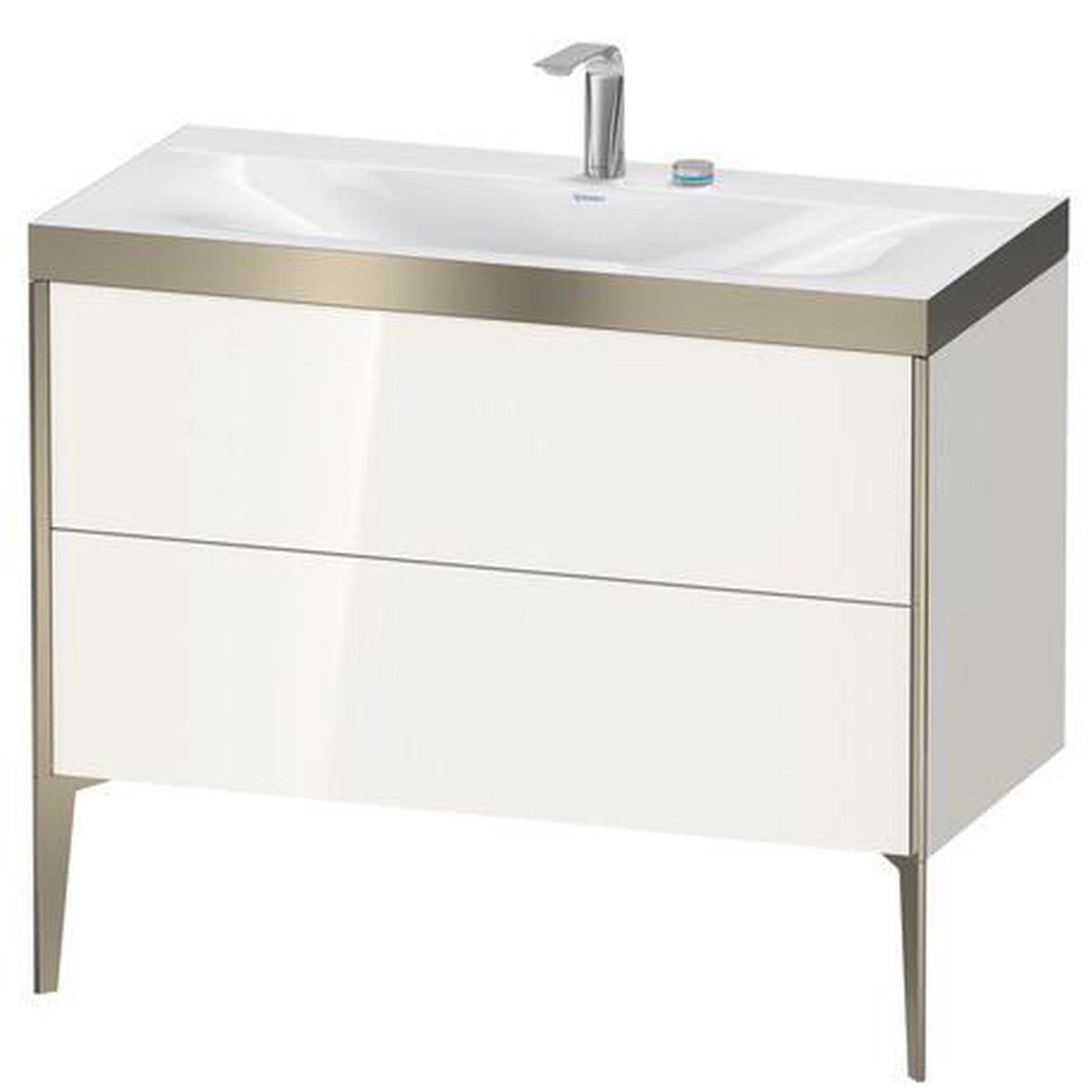 Duravit XViu 39" x 39" x 19" Two Drawer C-Bonded Floorstanding Vanity Kit With Two Tap Holes, White (XV4711EB122P)