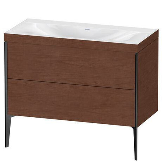 Duravit XViu 39" x 39" x 19" Two Drawer C-Bonded Floorstanding Vanity Kit Without Tap Hole, American Walnut (XV4711NB213C)