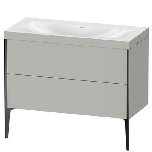 Duravit XViu 39" x 39" x 19" Two Drawer C-Bonded Floorstanding Vanity Kit Without Tap Hole, Concrete Gray (XV4711NB207C)