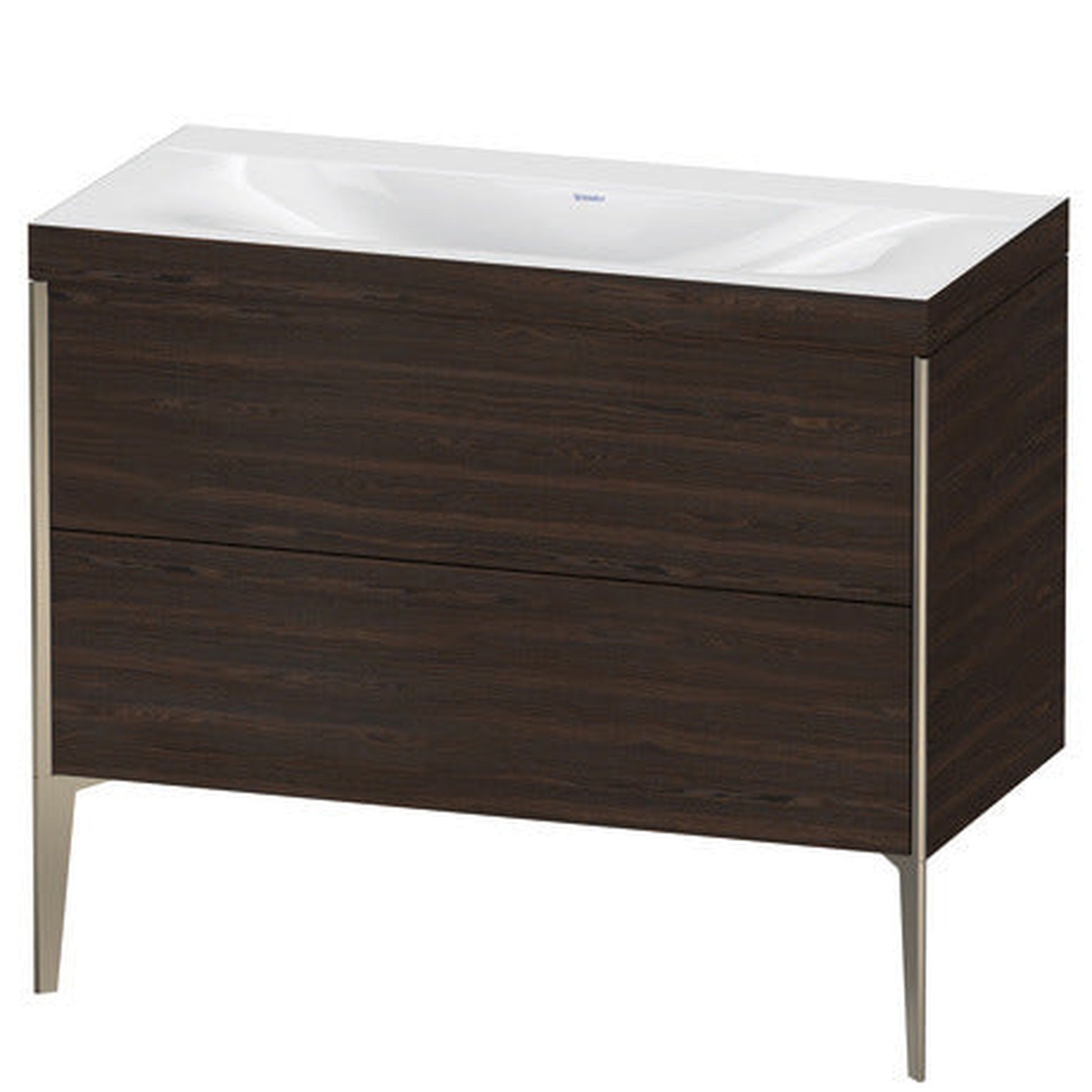 Duravit XViu 39" x 39" x 19" Two Drawer C-Bonded Floorstanding Vanity Kit Without Tap Hole, Walnut Brushed (XV4711NB169C)