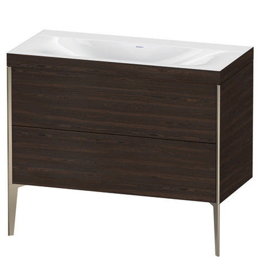 Duravit XViu 39" x 39" x 19" Two Drawer C-Bonded Floorstanding Vanity Kit Without Tap Hole, Walnut Brushed (XV4711NB169C)