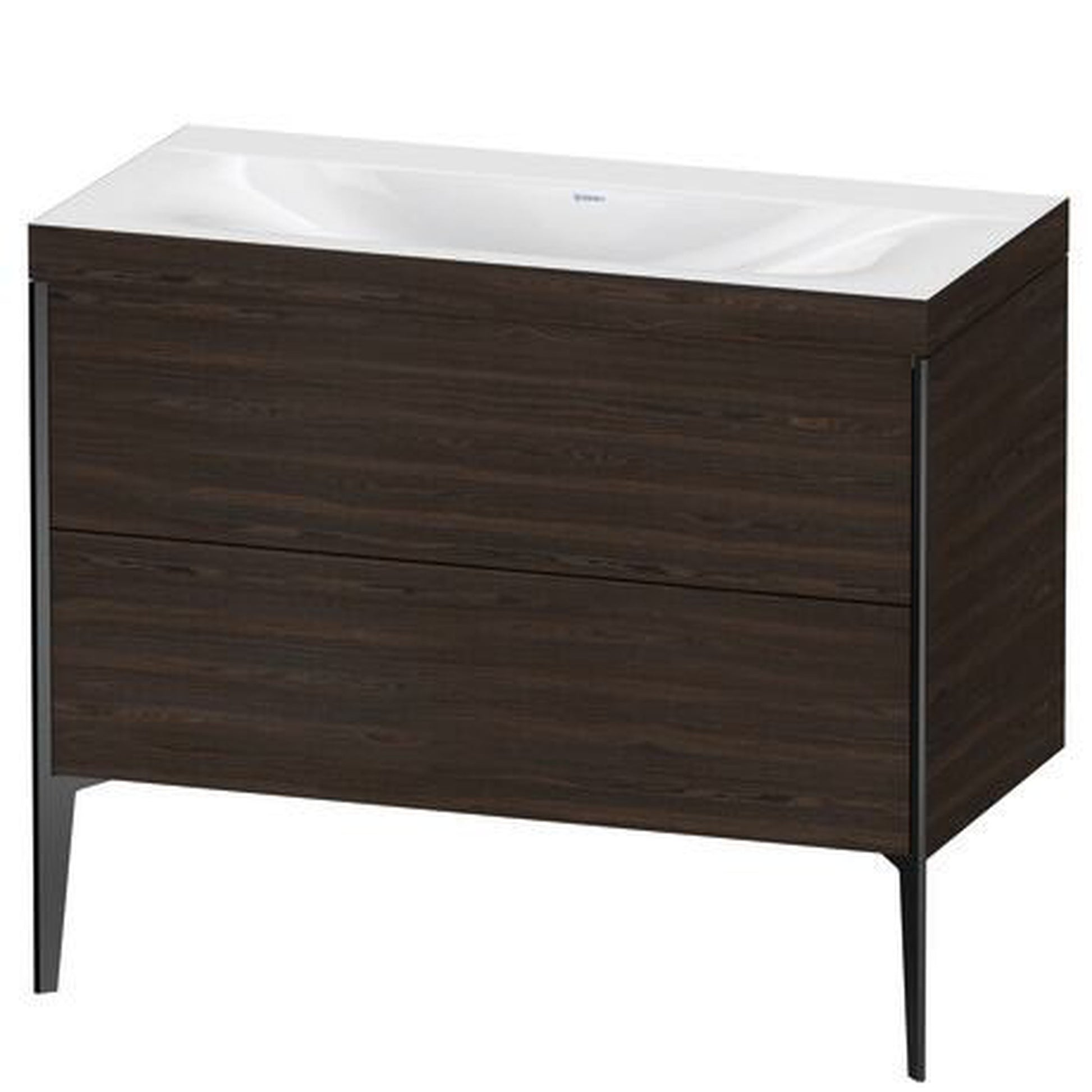 Duravit XViu 39" x 39" x 19" Two Drawer C-Bonded Floorstanding Vanity Kit Without Tap Hole, Walnut Brushed (XV4711NB269C)