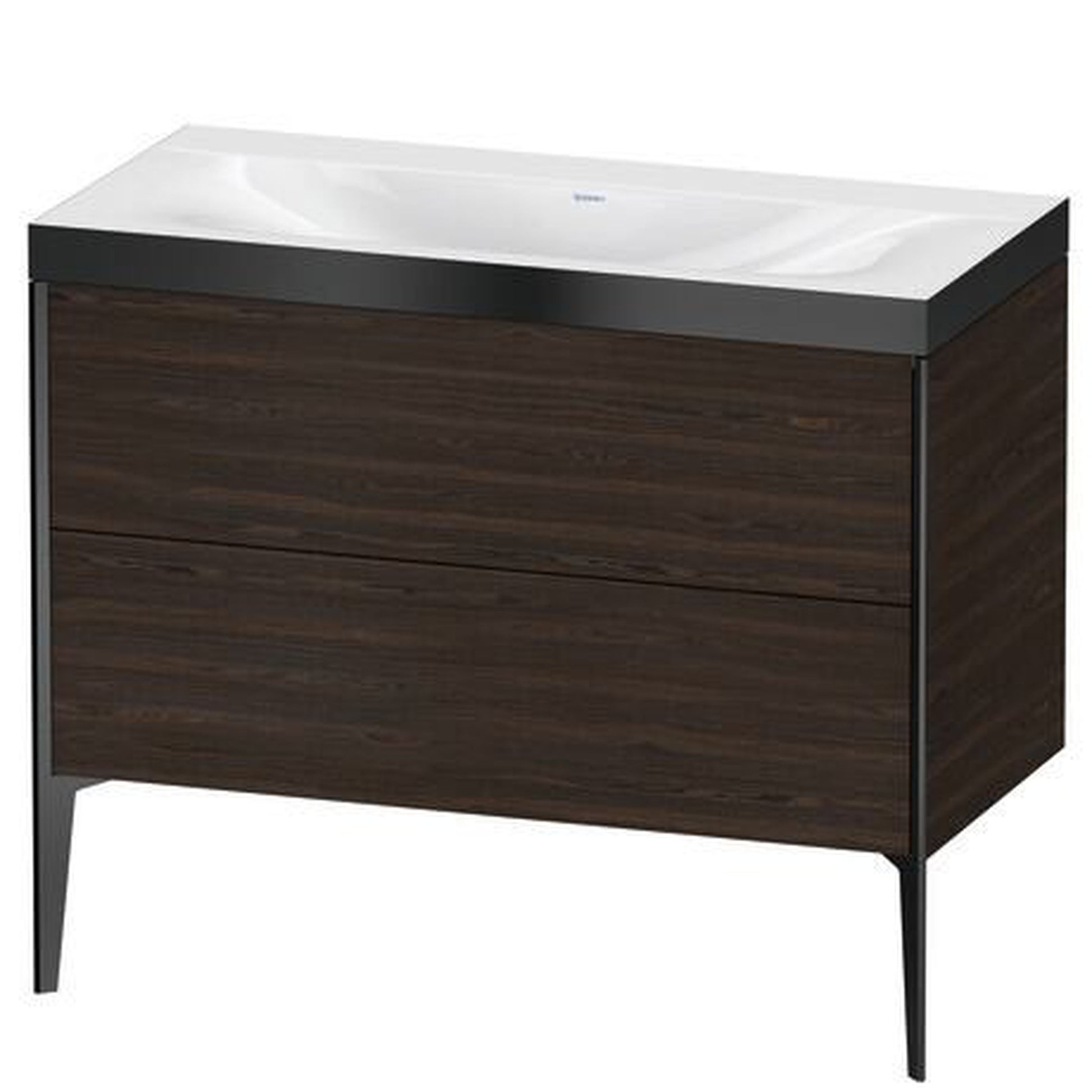 Duravit XViu 39" x 39" x 19" Two Drawer C-Bonded Floorstanding Vanity Kit Without Tap Hole, Walnut Brushed (XV4711NB269P)