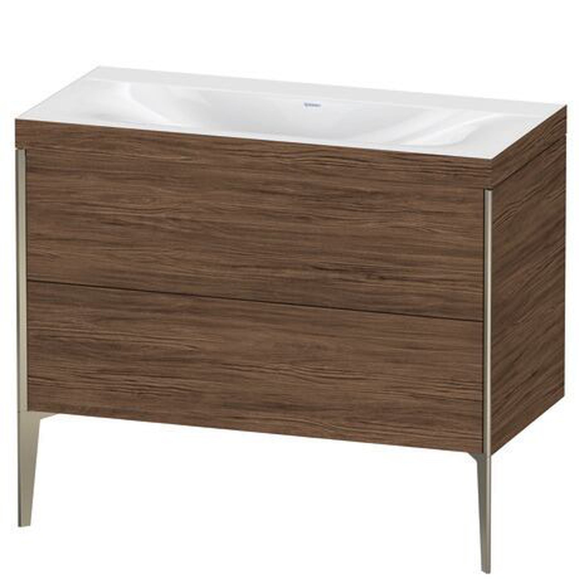 Duravit XViu 39" x 39" x 19" Two Drawer C-Bonded Floorstanding Vanity Kit Without Tap Hole, Walnut Dark (XV4711NB121C)
