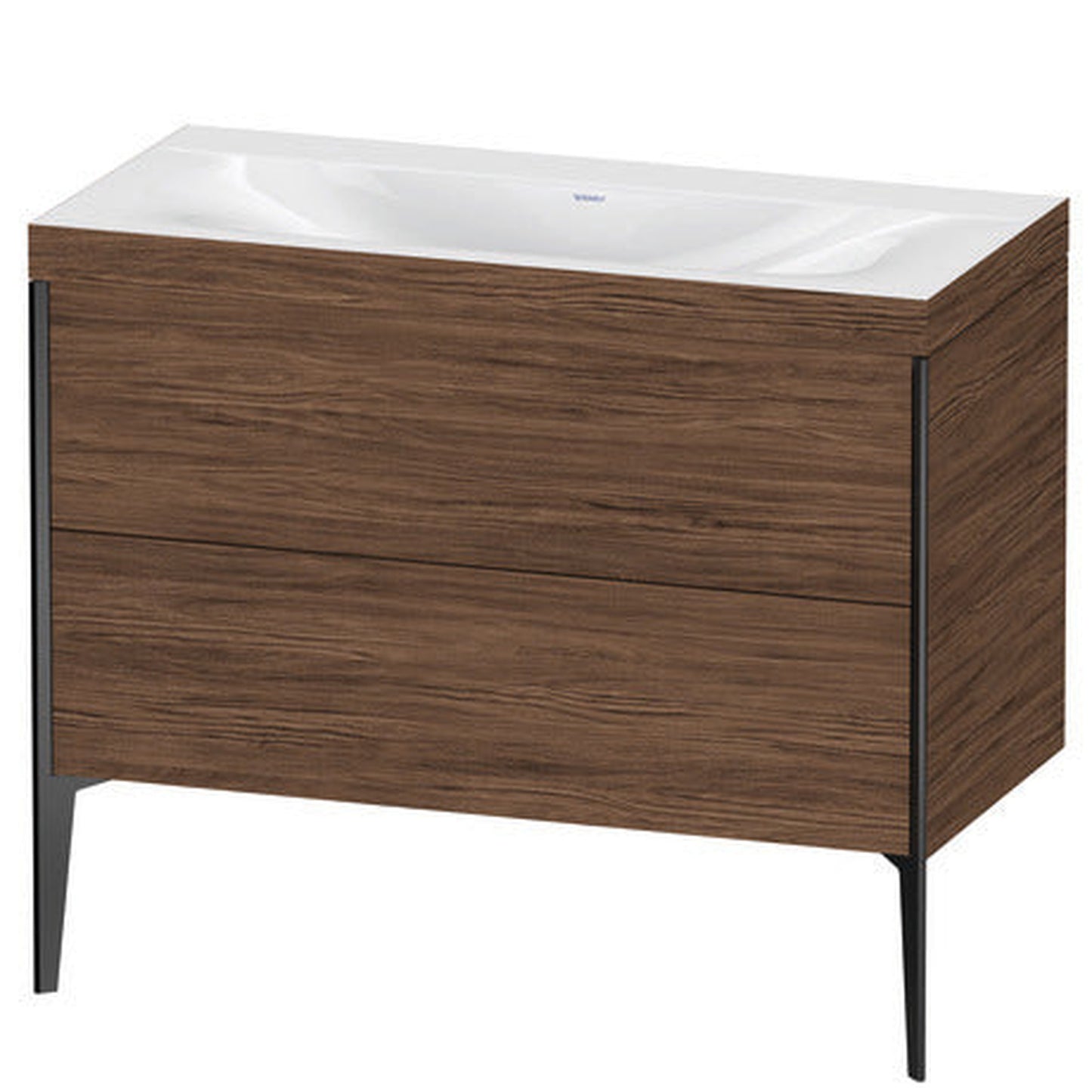 Duravit XViu 39" x 39" x 19" Two Drawer C-Bonded Floorstanding Vanity Kit Without Tap Hole, Walnut Dark (XV4711NB221C)