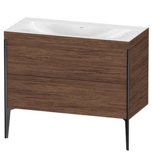 Duravit XViu 39" x 39" x 19" Two Drawer C-Bonded Floorstanding Vanity Kit Without Tap Hole, Walnut Dark (XV4711NB221C)