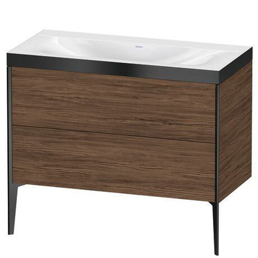 Duravit XViu 39" x 39" x 19" Two Drawer C-Bonded Floorstanding Vanity Kit Without Tap Hole, Walnut Dark (XV4711NB221P)