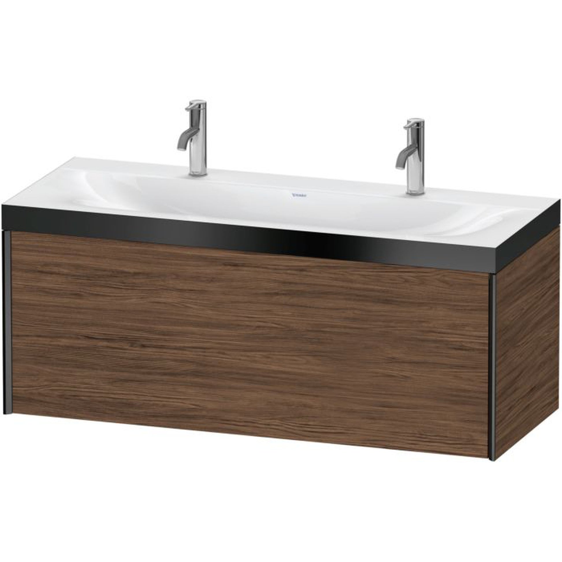 Duravit XViu 47" x 20" x 19" One Drawer C-Bonded Wall-Mount Vanity Kit With One Tap Hole, Walnut Dark (XV4613OB221P)