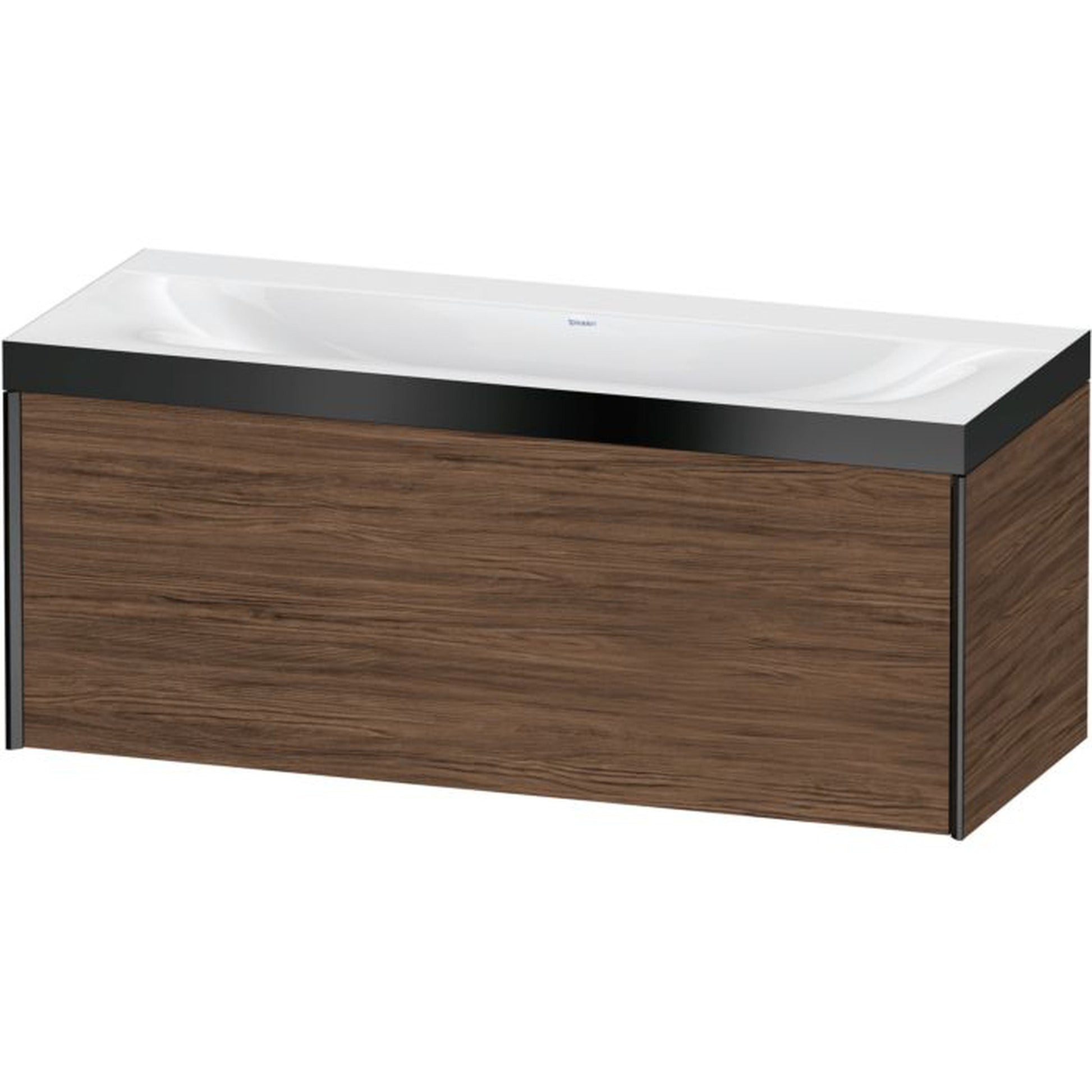 Duravit XViu 47" x 20" x 19" One Drawer C-Bonded Wall-Mount Vanity Kit Without Tap Hole, Walnut Dark (XV4612NB221P)
