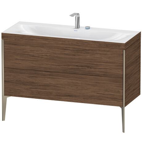 Duravit XViu 47" x 47" x 19" Two Drawer C-Bonded Floorstanding Vanity Kit With Two Tap Holes, Walnut Dark (XV4712EB121C)