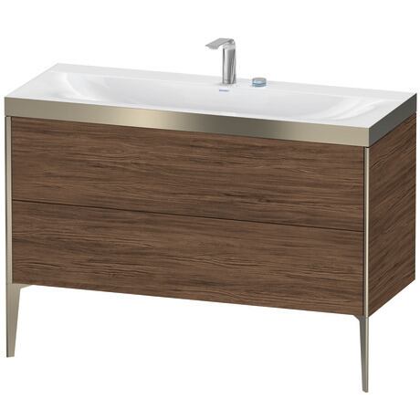 Duravit XViu 47" x 47" x 19" Two Drawer C-Bonded Floorstanding Vanity Kit With Two Tap Holes, Walnut Dark (XV4712EB121P)