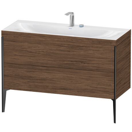 Duravit XViu 47" x 47" x 19" Two Drawer C-Bonded Floorstanding Vanity Kit With Two Tap Holes, Walnut Dark (XV4712EB221C)