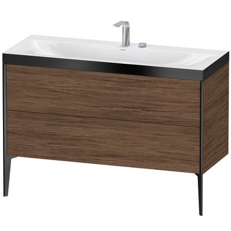 Duravit XViu 47" x 47" x 19" Two Drawer C-Bonded Floorstanding Vanity Kit With Two Tap Holes, Walnut Dark (XV4712EB221P)