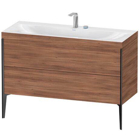 Duravit XViu 47" x 47" x 19" Two Drawer C-Bonded Floorstanding Vanity Kit With Two Tap Holes, Walnut (XV4712EB279C)