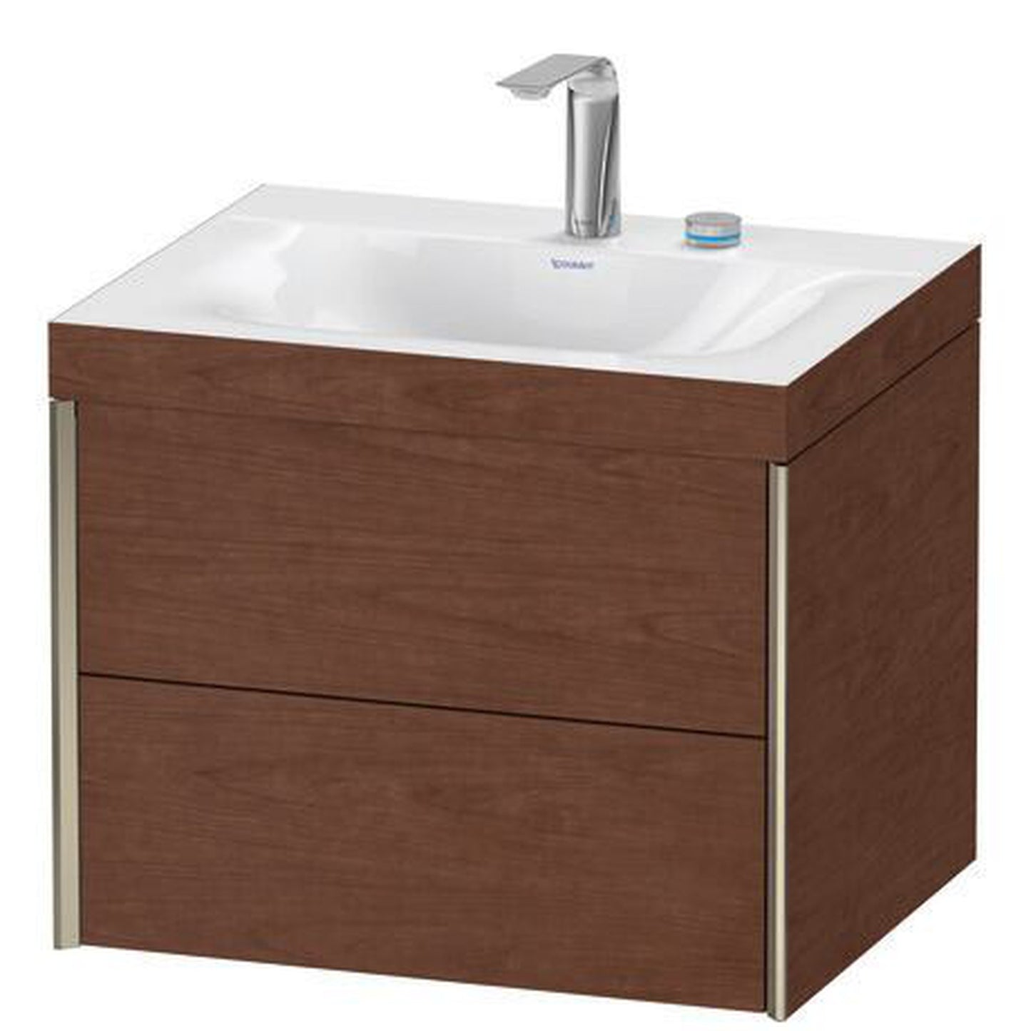 Duravit Xviu 24" x 20" x 19" Two Drawer C-Bonded Wall-Mount Vanity Kit With Two Tap Holes, American Walnut (XV4614EB113C)