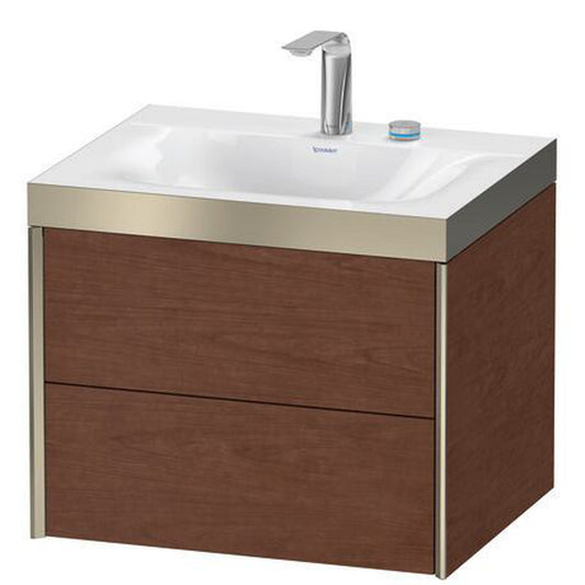 Duravit Xviu 24" x 20" x 19" Two Drawer C-Bonded Wall-Mount Vanity Kit With Two Tap Holes, American Walnut (XV4614EB113P)
