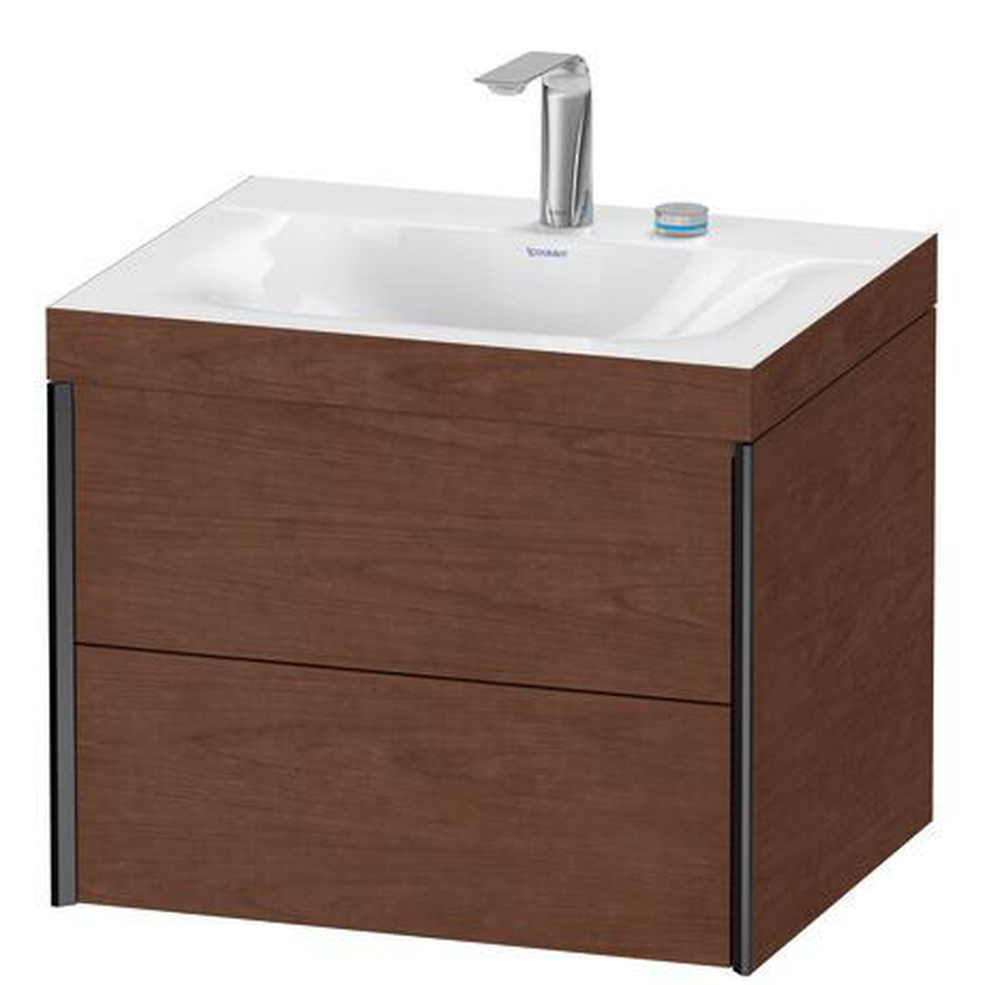 Duravit Xviu 24" x 20" x 19" Two Drawer C-Bonded Wall-Mount Vanity Kit With Two Tap Holes, American Walnut (XV4614EB213C)