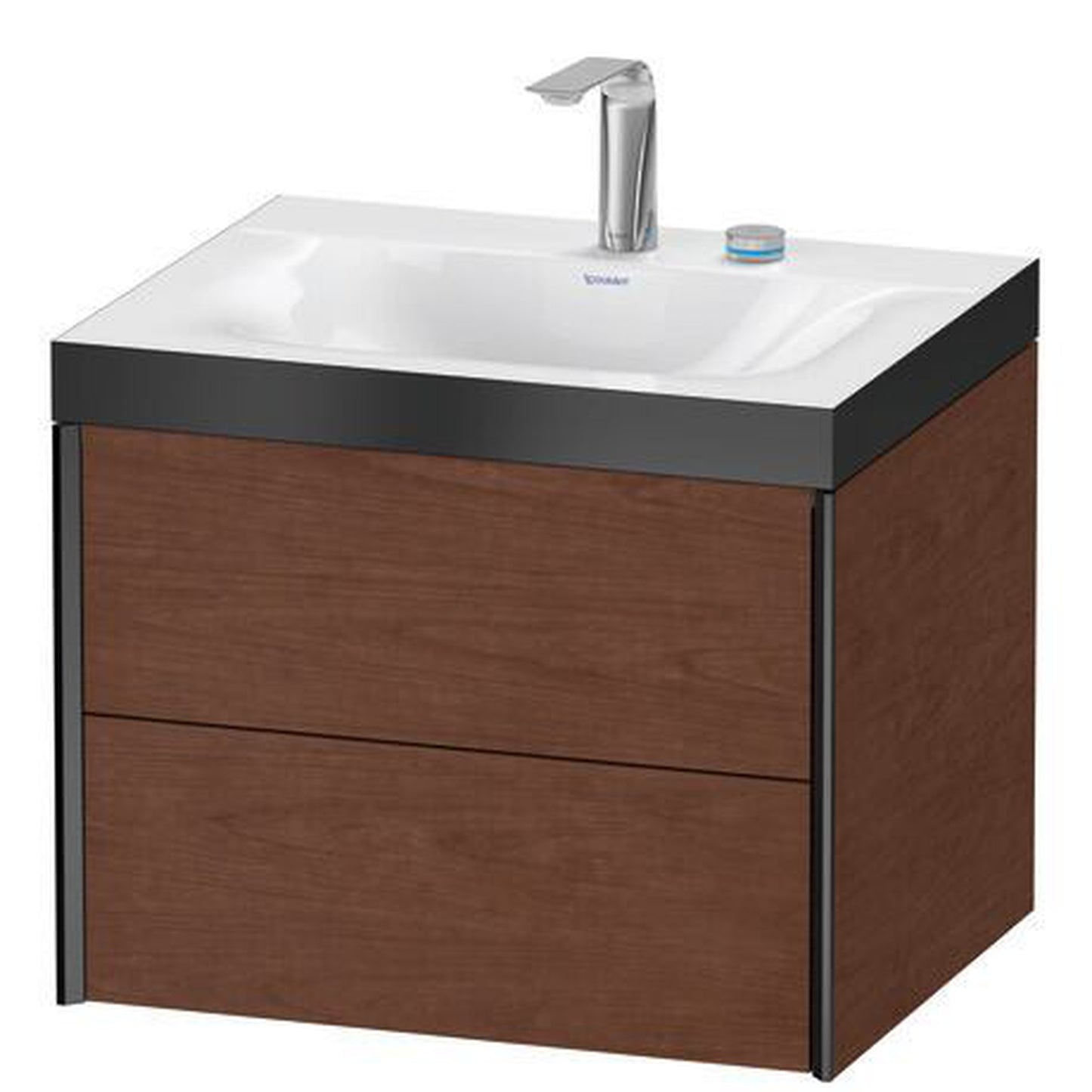 Duravit Xviu 24" x 20" x 19" Two Drawer C-Bonded Wall-Mount Vanity Kit With Two Tap Holes, American Walnut (XV4614EB213P)