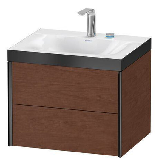 Duravit Xviu 24" x 20" x 19" Two Drawer C-Bonded Wall-Mount Vanity Kit With Two Tap Holes, American Walnut (XV4614EB213P)
